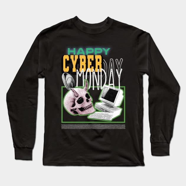 Happy Cyber Monday Retro Style Long Sleeve T-Shirt by Mandegraph